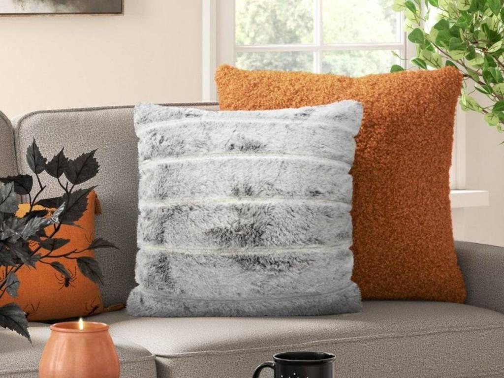 Threshold Textured Marled Faux Fur Square Toss Pillow in Gray