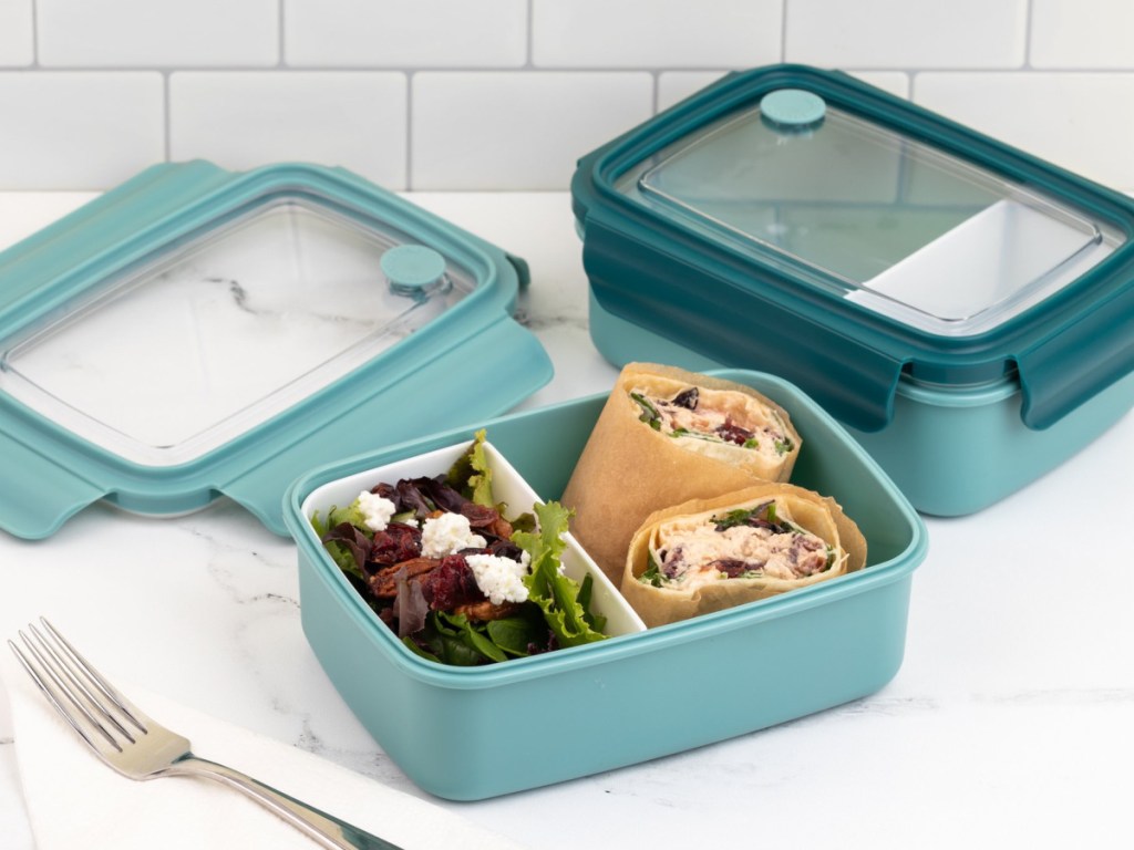 Thyme & Table Bento Box 30 oz 2-Pack with a wrap and a salad inside of them