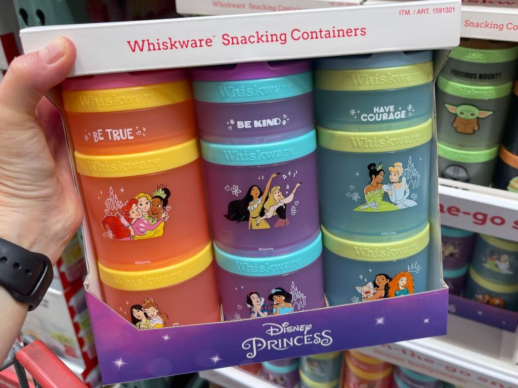 3 sets of small snack containers with Disney Princesses on them