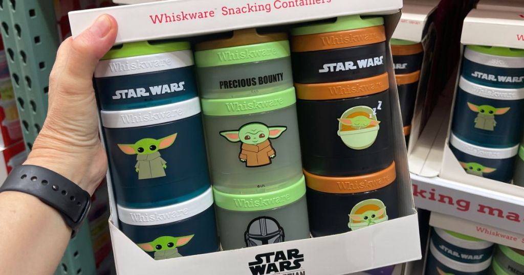 3 sets of small snack containers with Baby Yoda on them