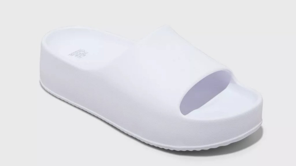 Solid white platform slide sandal