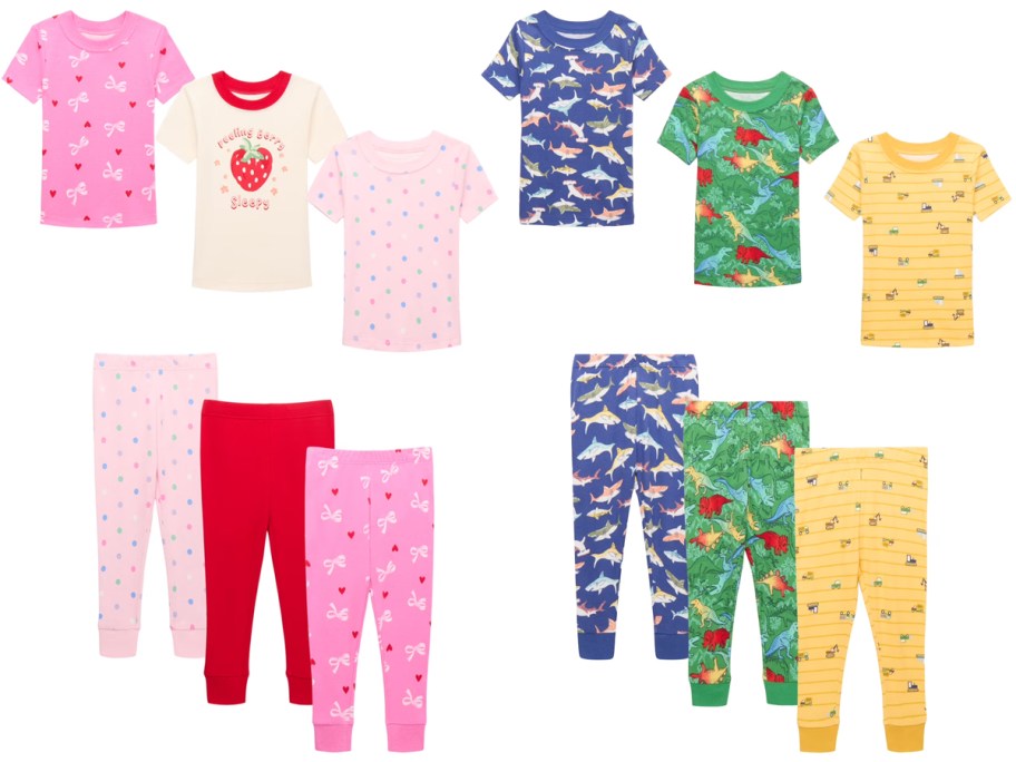 Wonder Nation Toddler Boys Cotton Tee and Pants Sleep Set 3-Pack, Girls Cotton Sleep Tee and Pant Pajama Set 3-Pack