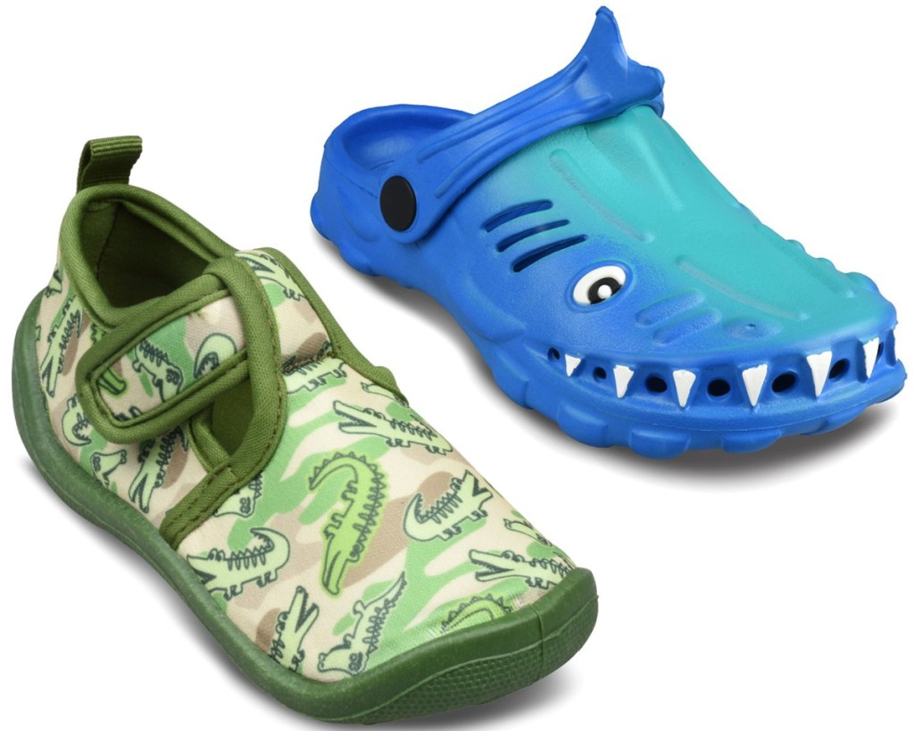green and blue water shoes