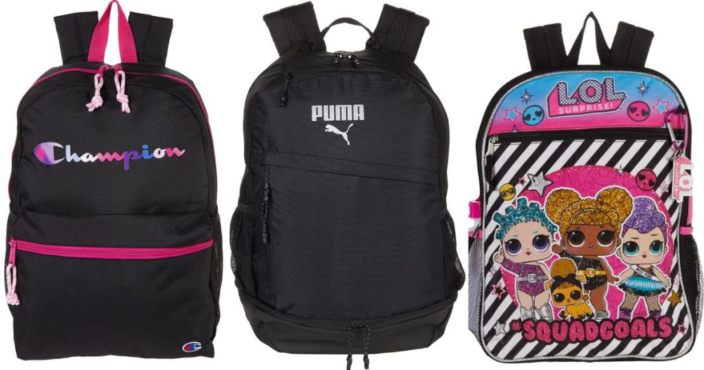 champion, puma, and lol surprise backpacks