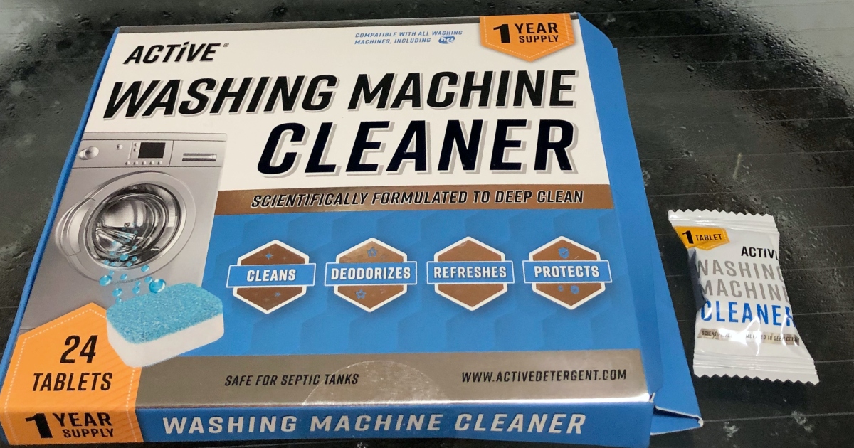 washing machine cleaner tablet next to box