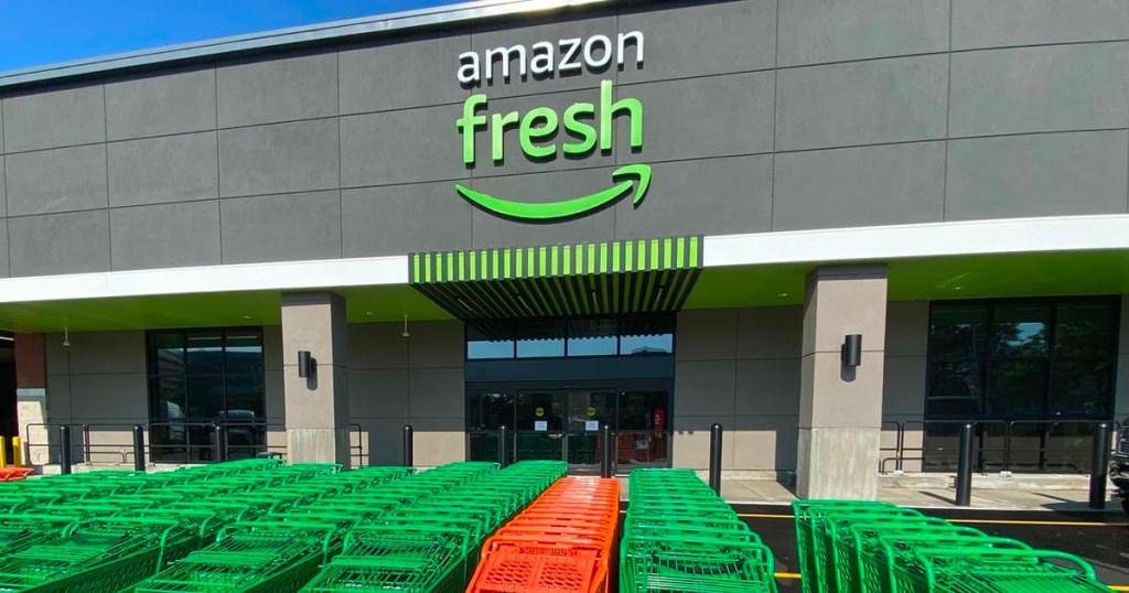 amazon fresh store front with carts