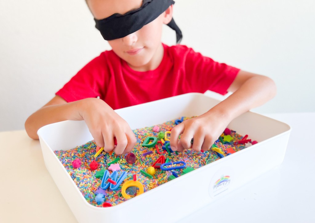 blindfold sensory bin search
