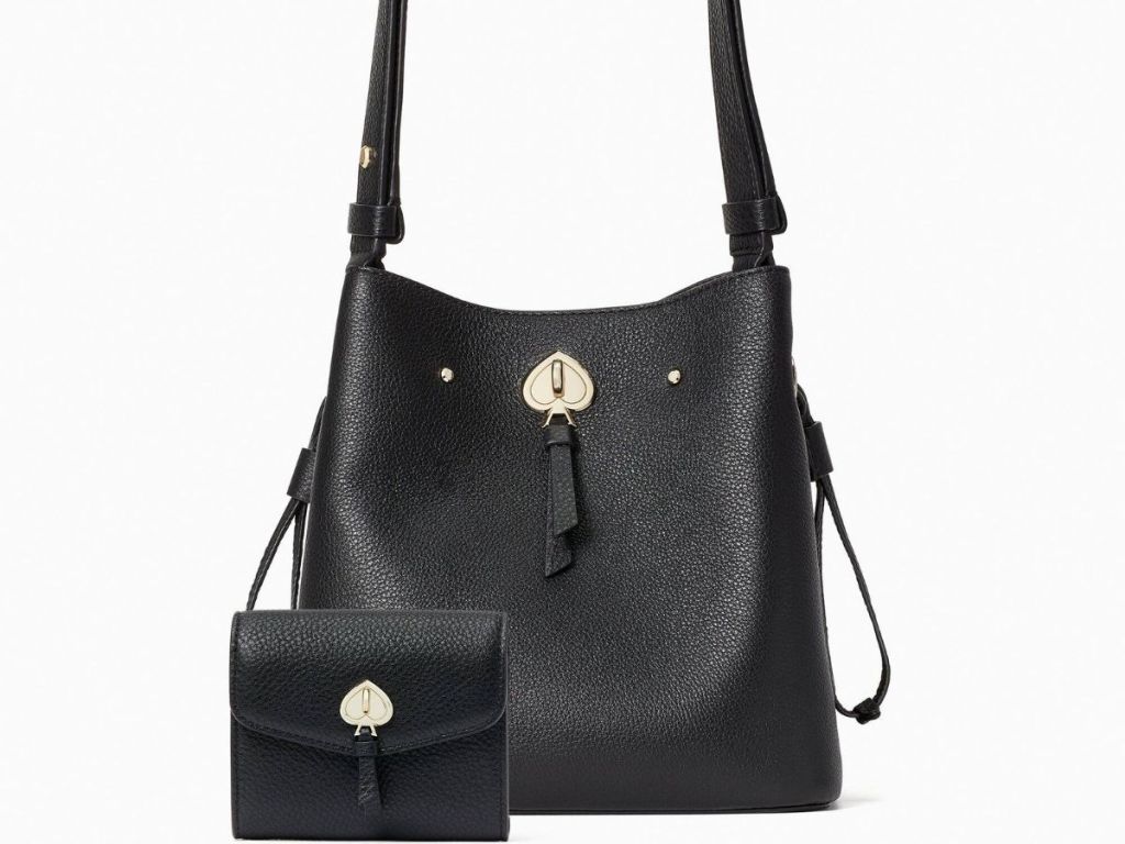 black kate spade bucket bag with matching wallet