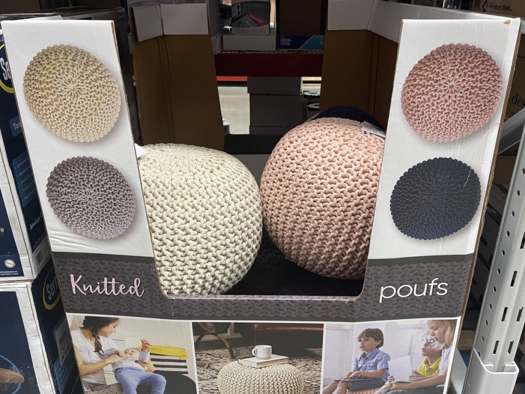 knitted poufs in different colors