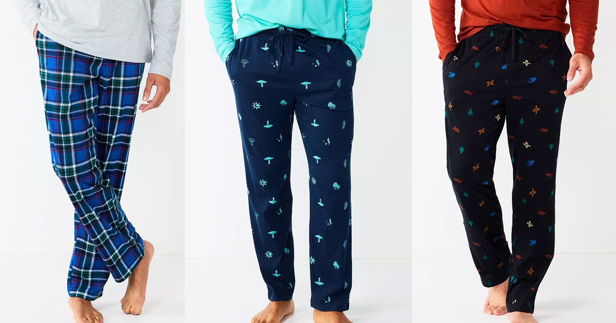 three side by side stock images of guys wearing kohls mens pajamas