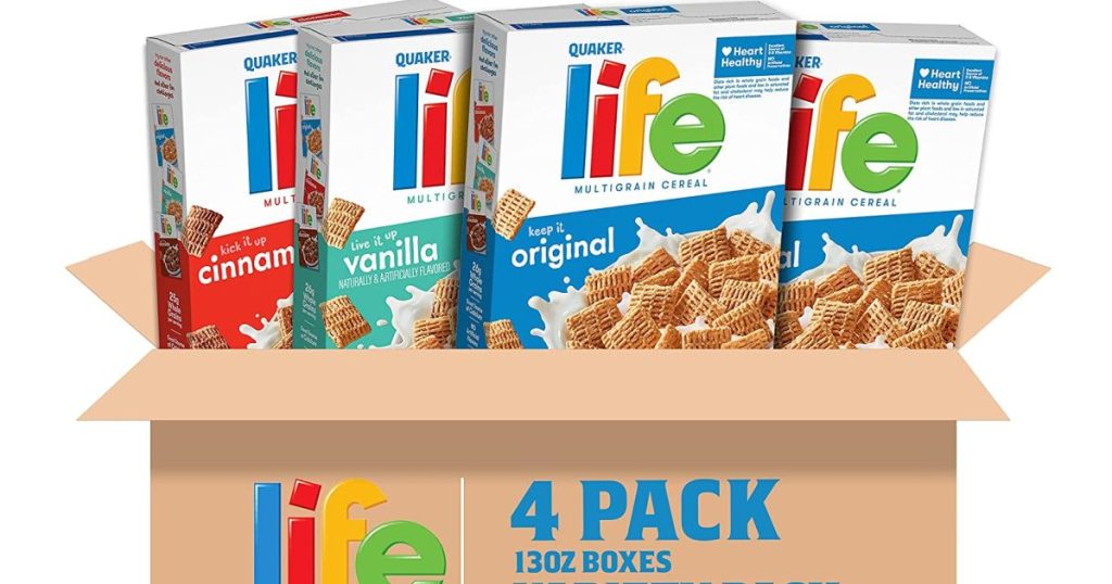 four boxes of cereal in box