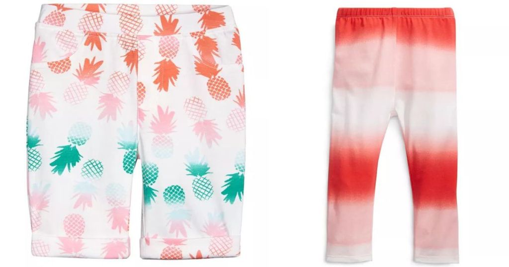 girls pineapple shorts and red and white and pink leggings