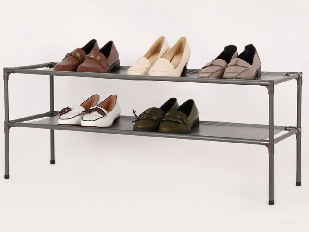 shoes on 2-tier shoe rack