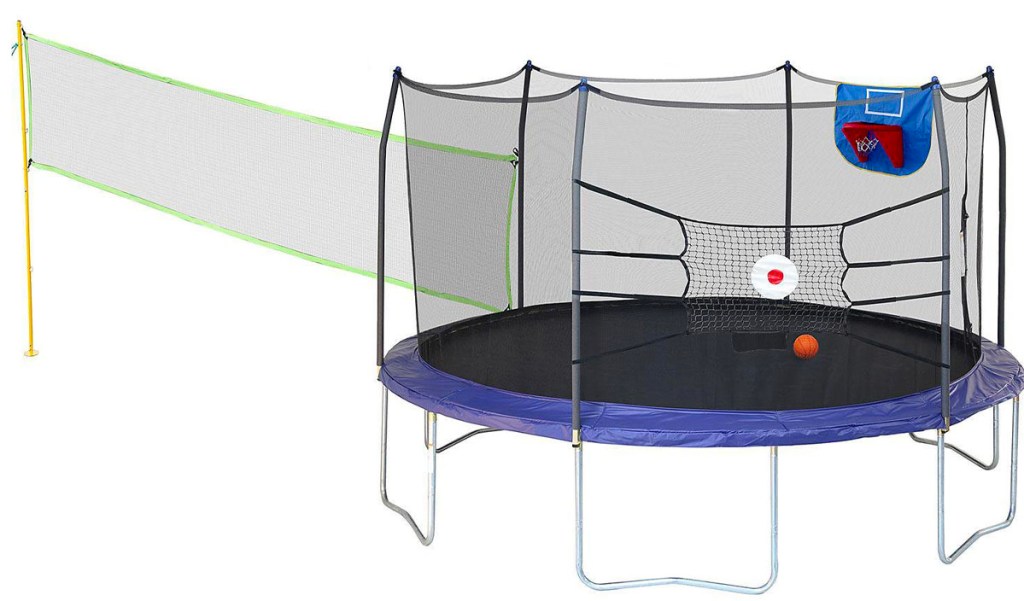 skywalker 15 ft round trampoline with volleyball net