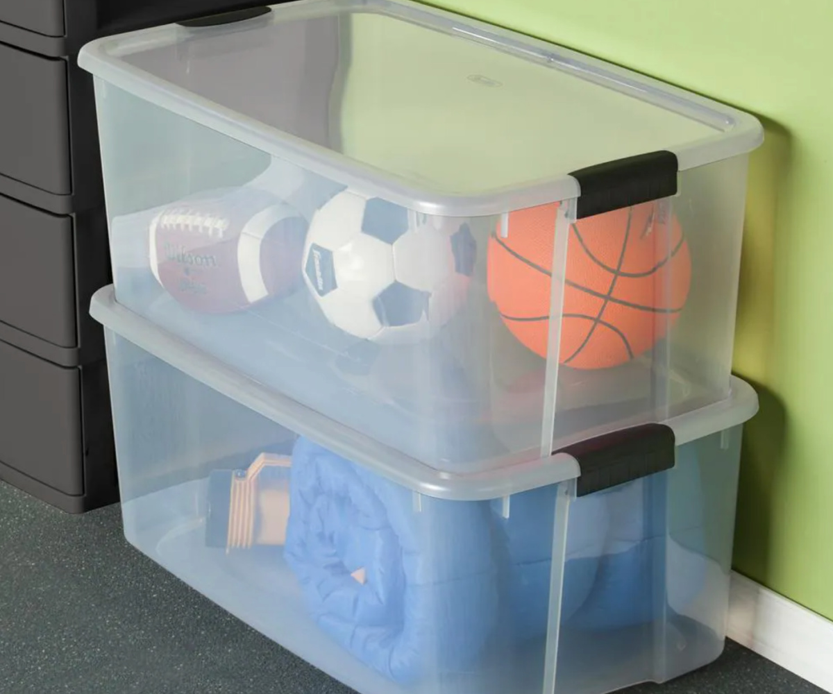 stacked containers with balls in them