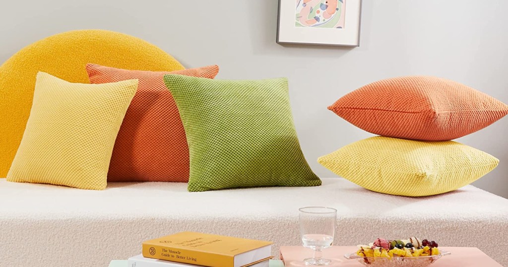 many colorful throw pillows