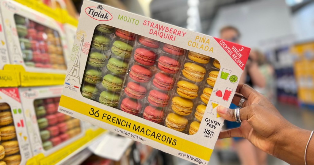 French macarons in large variety pack near in-store display