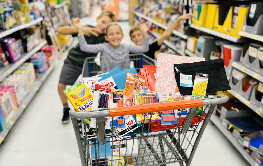 walmart cart full of school supplies