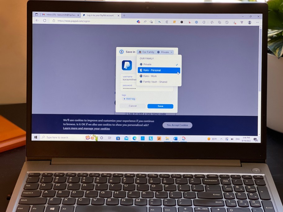 1Password Storage Capabilities on laptop screen