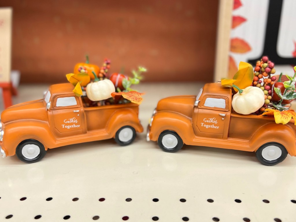 "Gather Together" Orange Resin Truck & Pumpkin Tabletop Decor