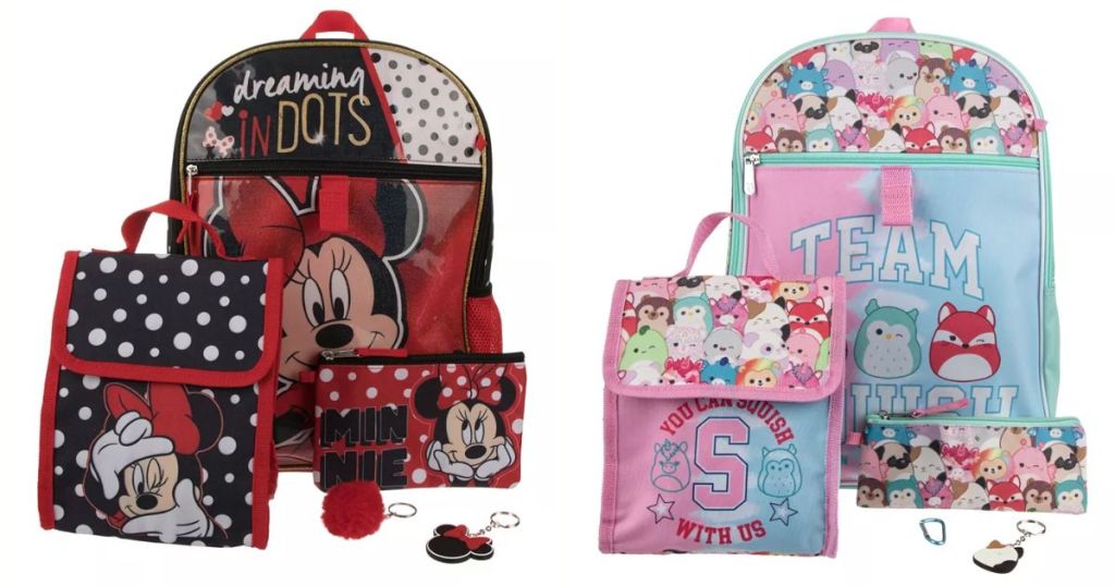 Minnie Mouse and Squishmallows kids 5 pc backpack sets