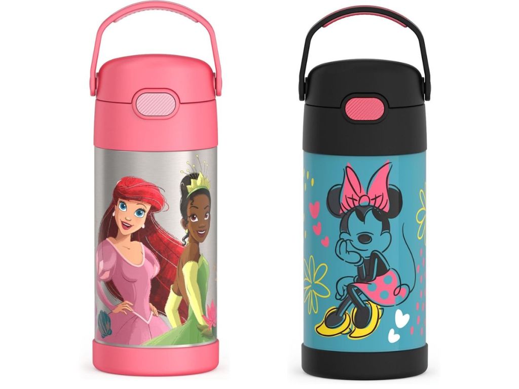 Thermos FUNtainer Kids Stainless Steel Water Bottles Disney Princesses and Minnie Mouse