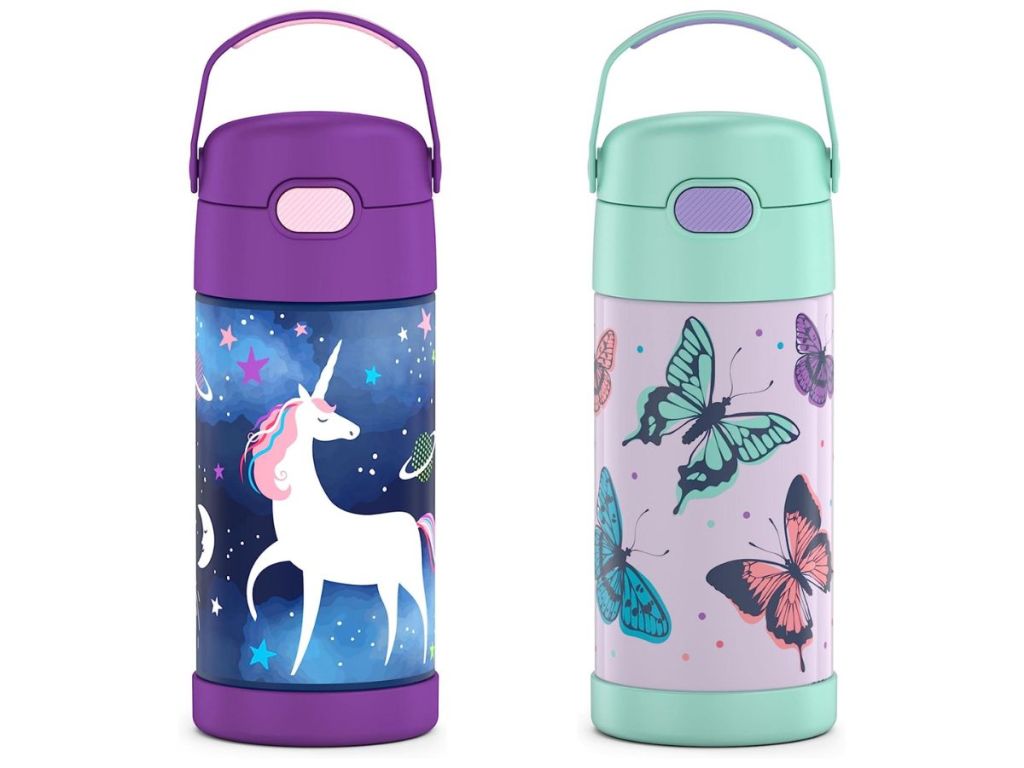 Thermos FUNtainer Kids Stainless Steel Water Bottles Unicorns and Butterflies