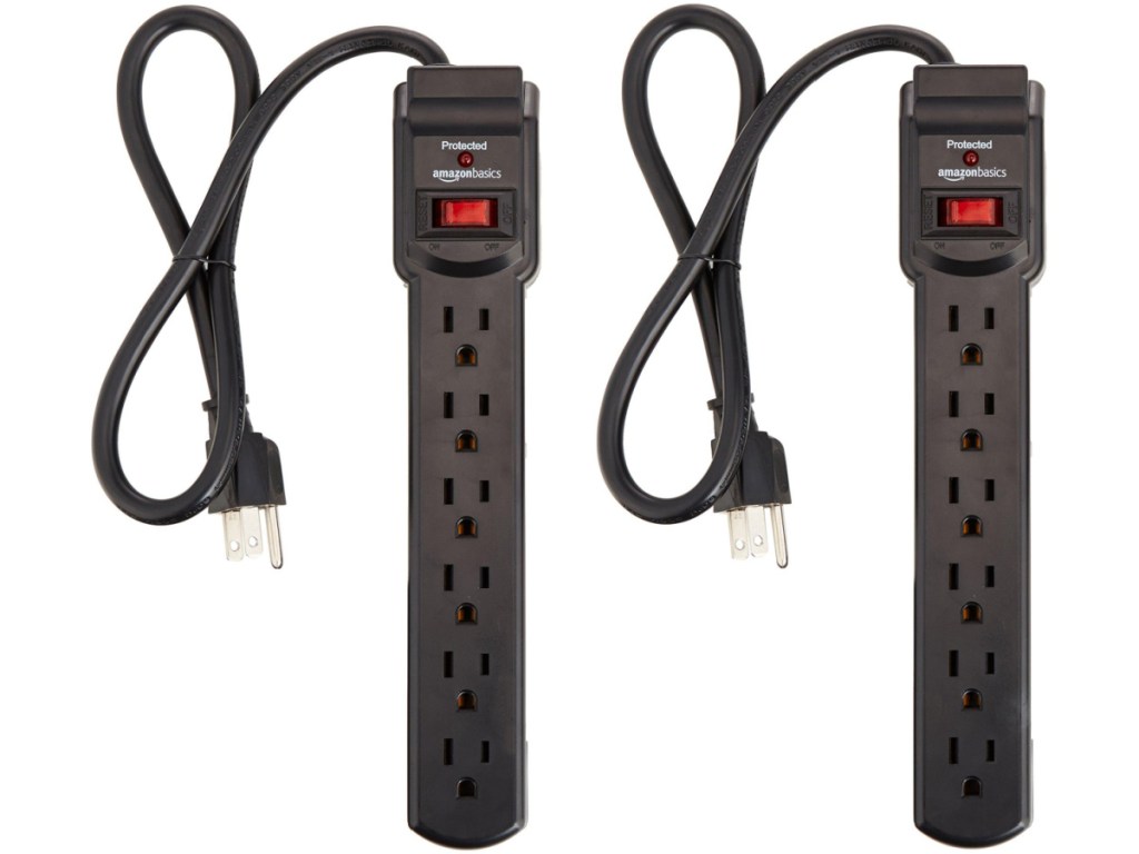 two black surge protector power strips
