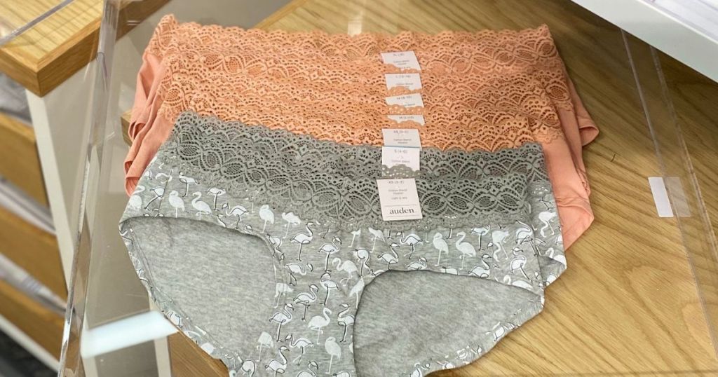 row of underwear on a tray for a display at Target