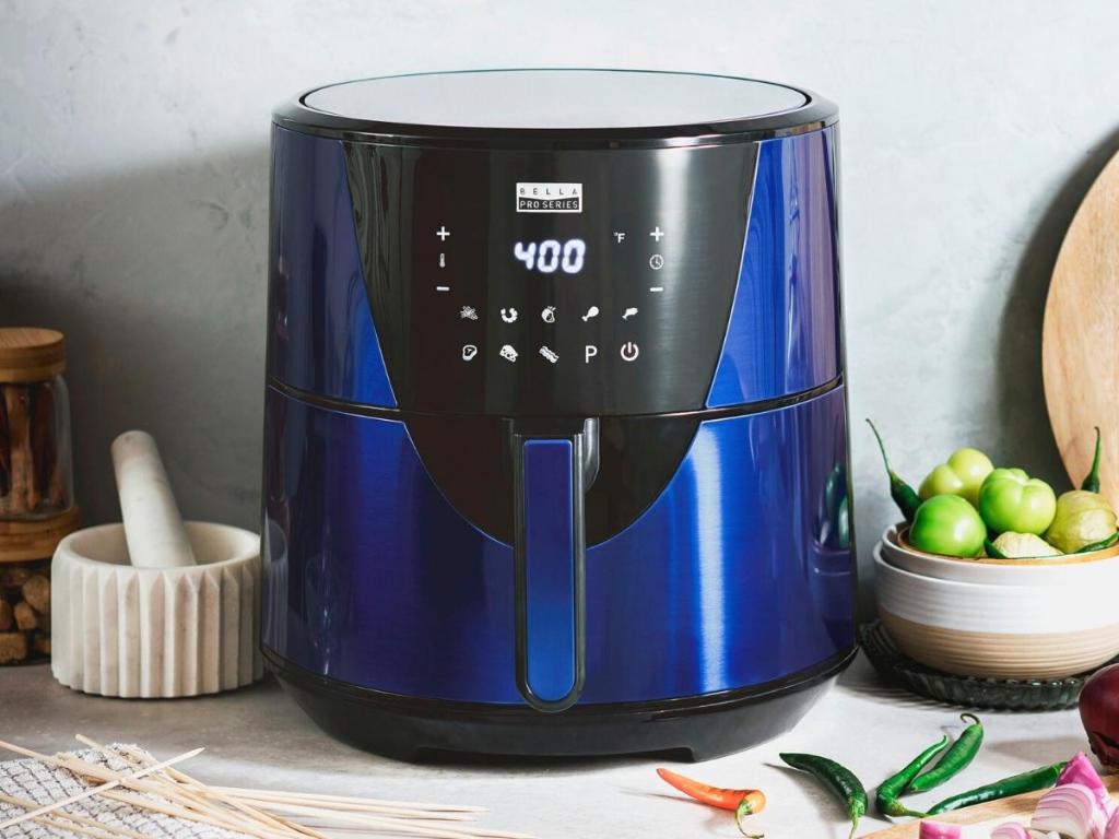 Bella Pro Series Stainless Steel 8-Quart Touchscreen Air Fryer in Ink Blue Stainless Steel