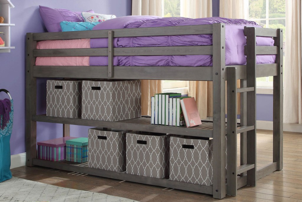 gray loft bed in girls room