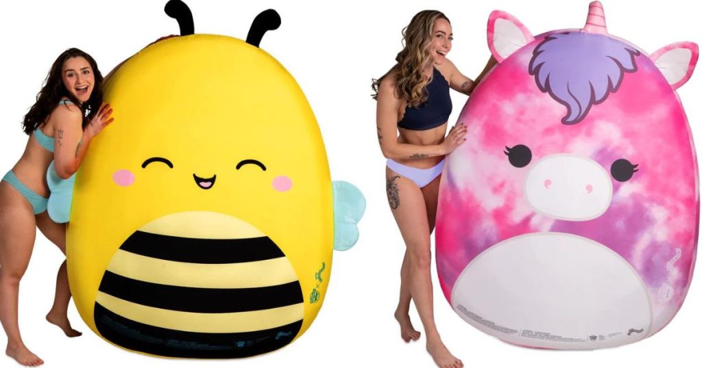 two women with BigMouth Squishmallow Pool Floats
