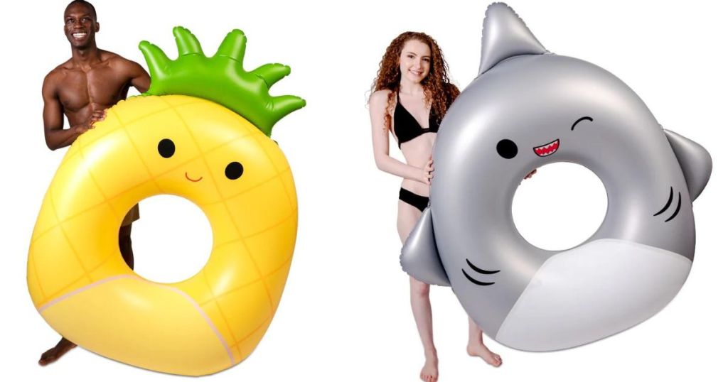 two people holding BigMouth Squishmallow Pool Floats