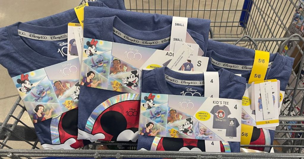 kids and adult Disney 100 graphic tees in Sam's shopping cart