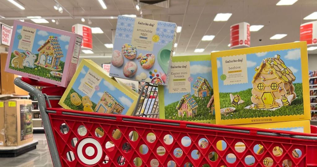 Favorite Day cookie kit boxes in a Target cart