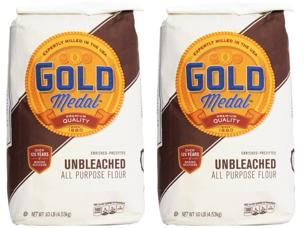 two large bags of Gold Medal unbleached flour