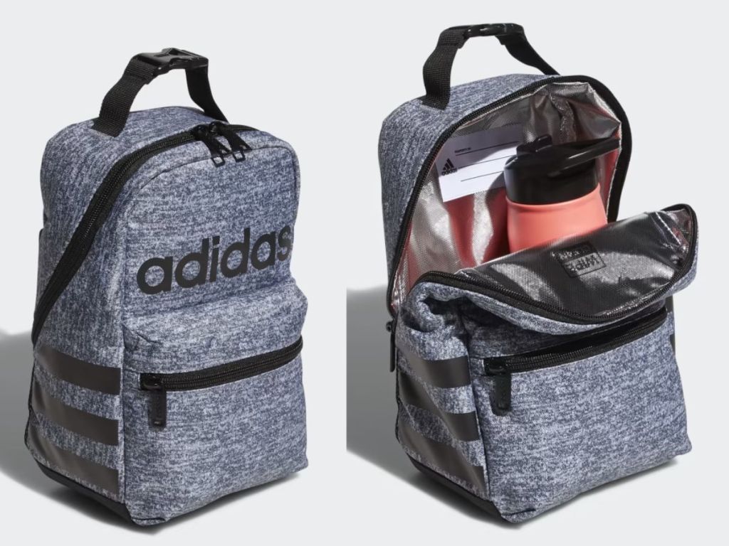 Adidas Santiago Insulated Lunch Bag shown closed and open