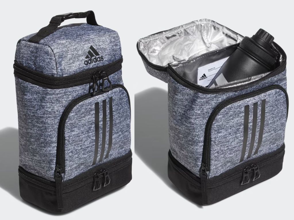 Adidas Excel Lunch Box in Grey closed and open shown