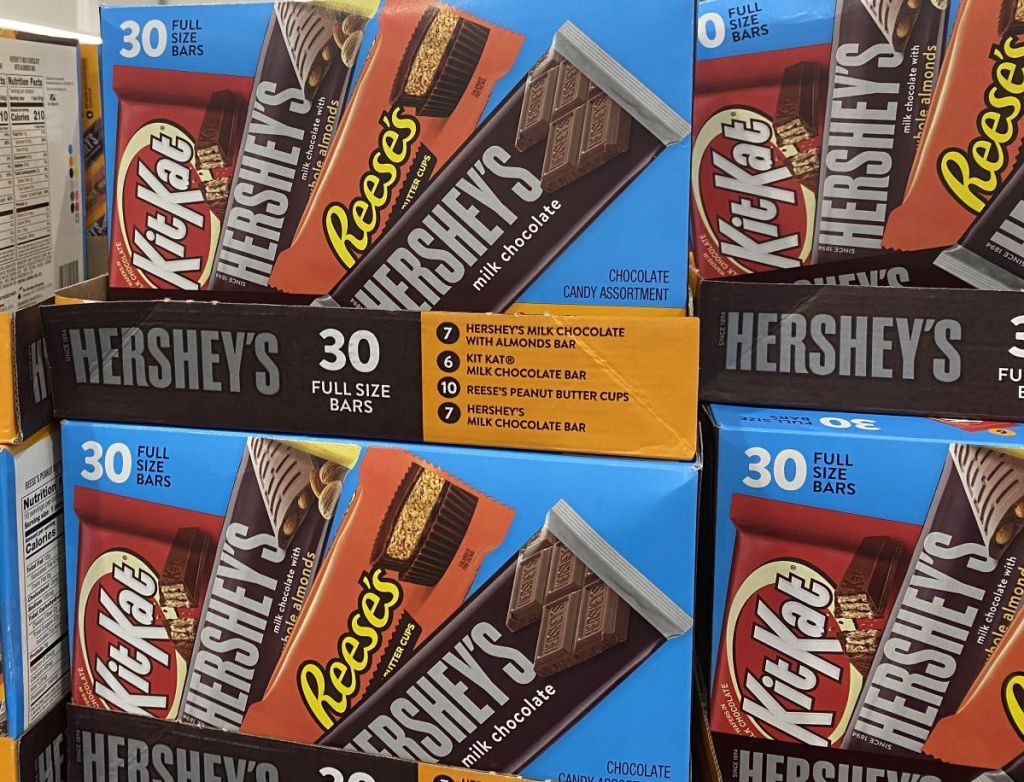 boxes of Hershey's candy bars