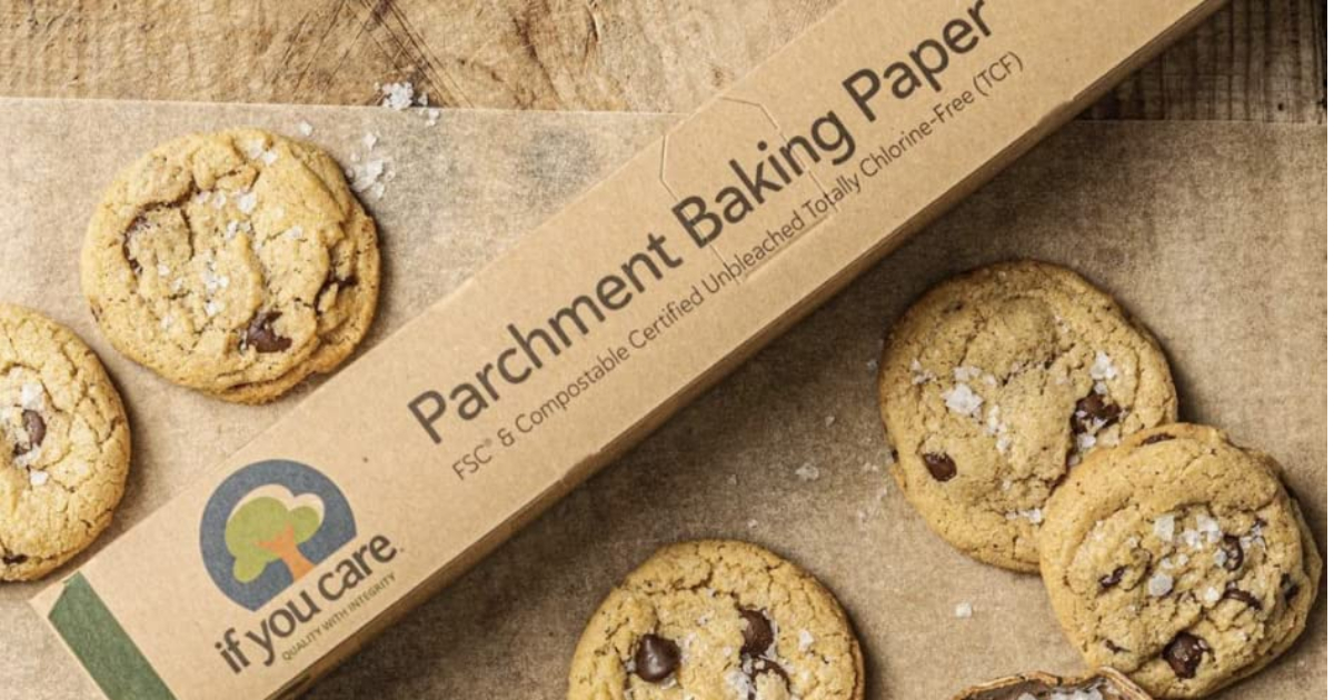 If You Care Parchment Baking Paper box and paper with baked chocolate chip cookies