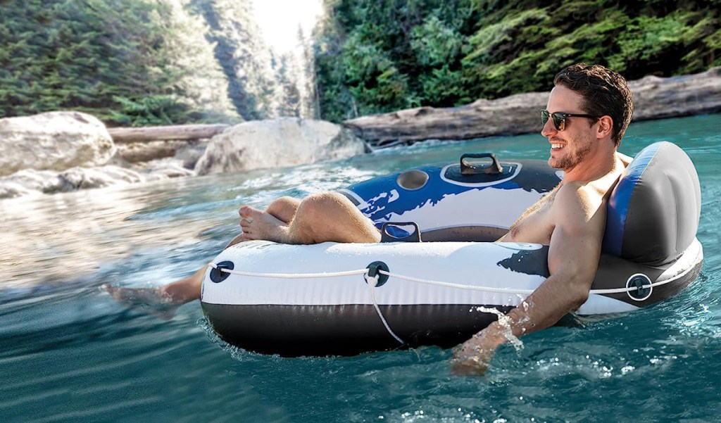 Man relaxing on an Intex pool float