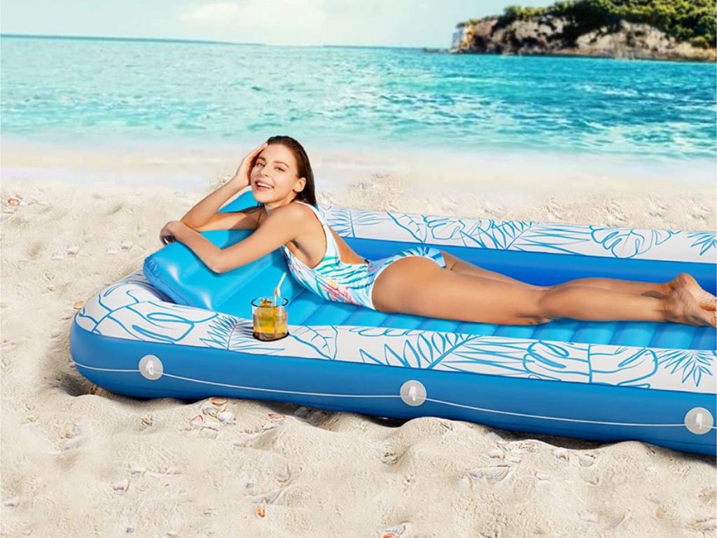 woman laying on float