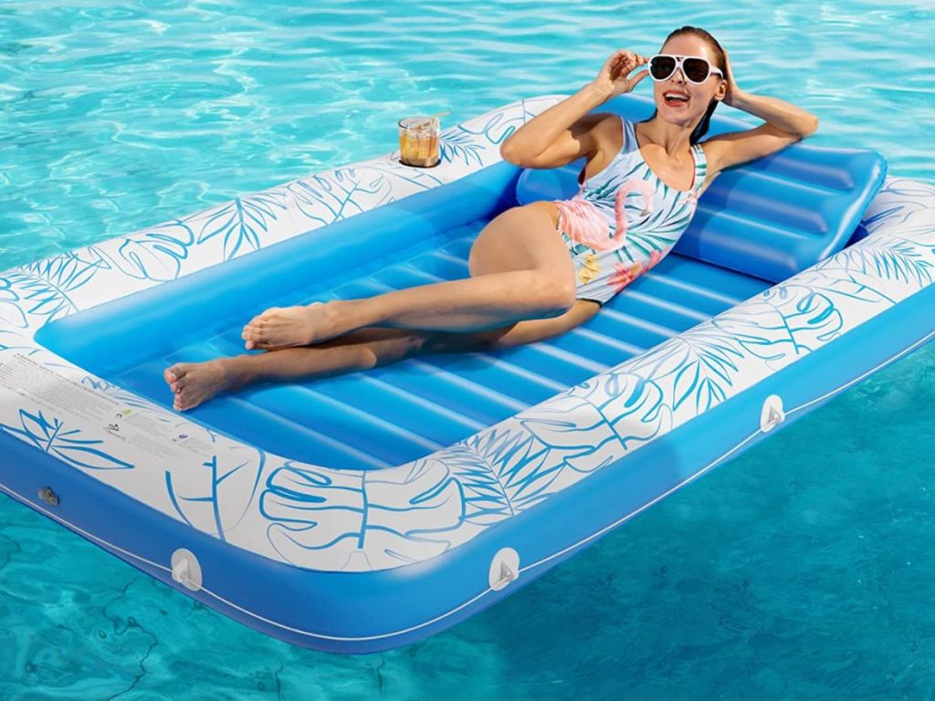 woman on pool float