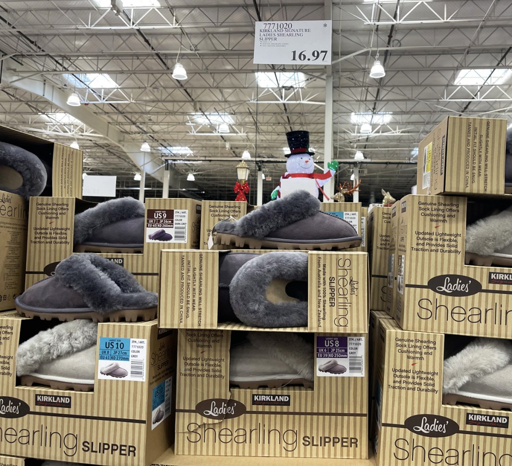 display of slippers at costco