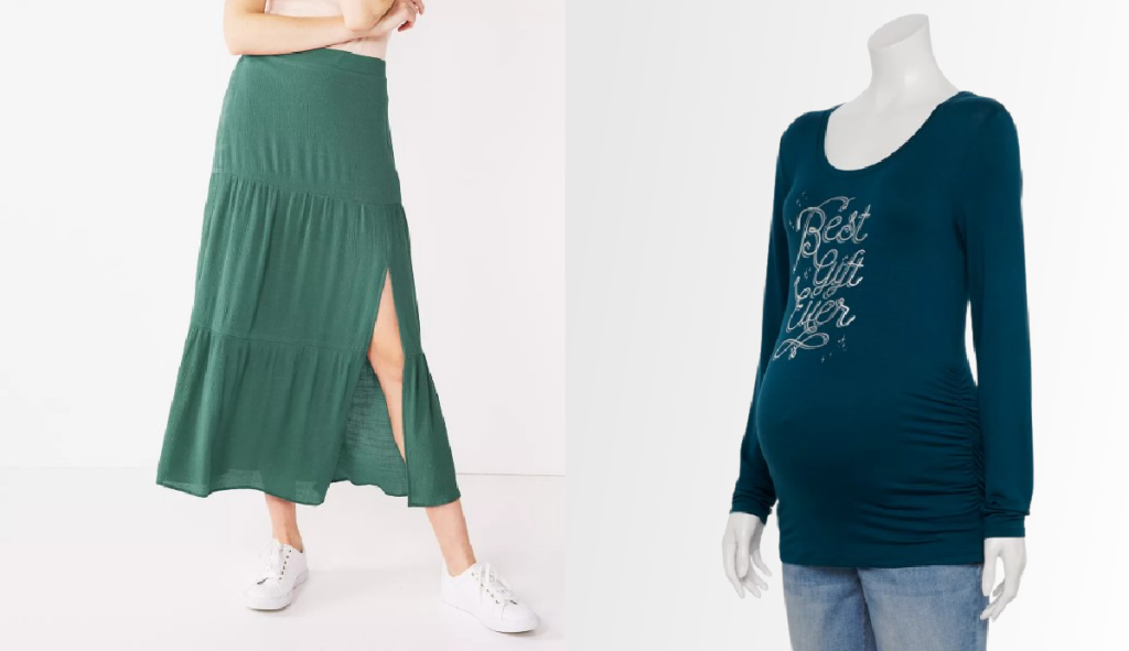 Kohl's Women's Clothing Clearance - Midi Skirt and Maternity Shirt 