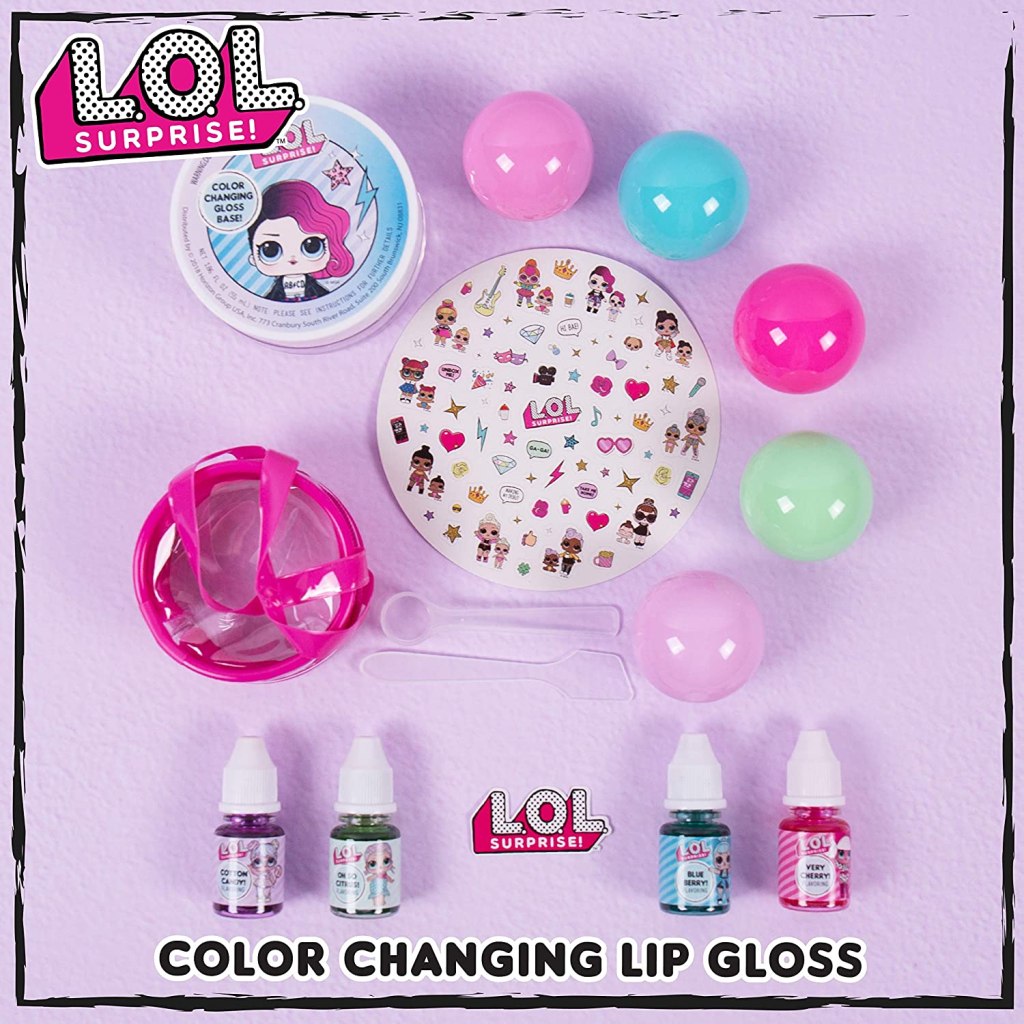 Bundle of 2 L.O.L. Surprise! Party Favors - (Lip Gloss Set & Plush Flip  Sequin Keychains) 