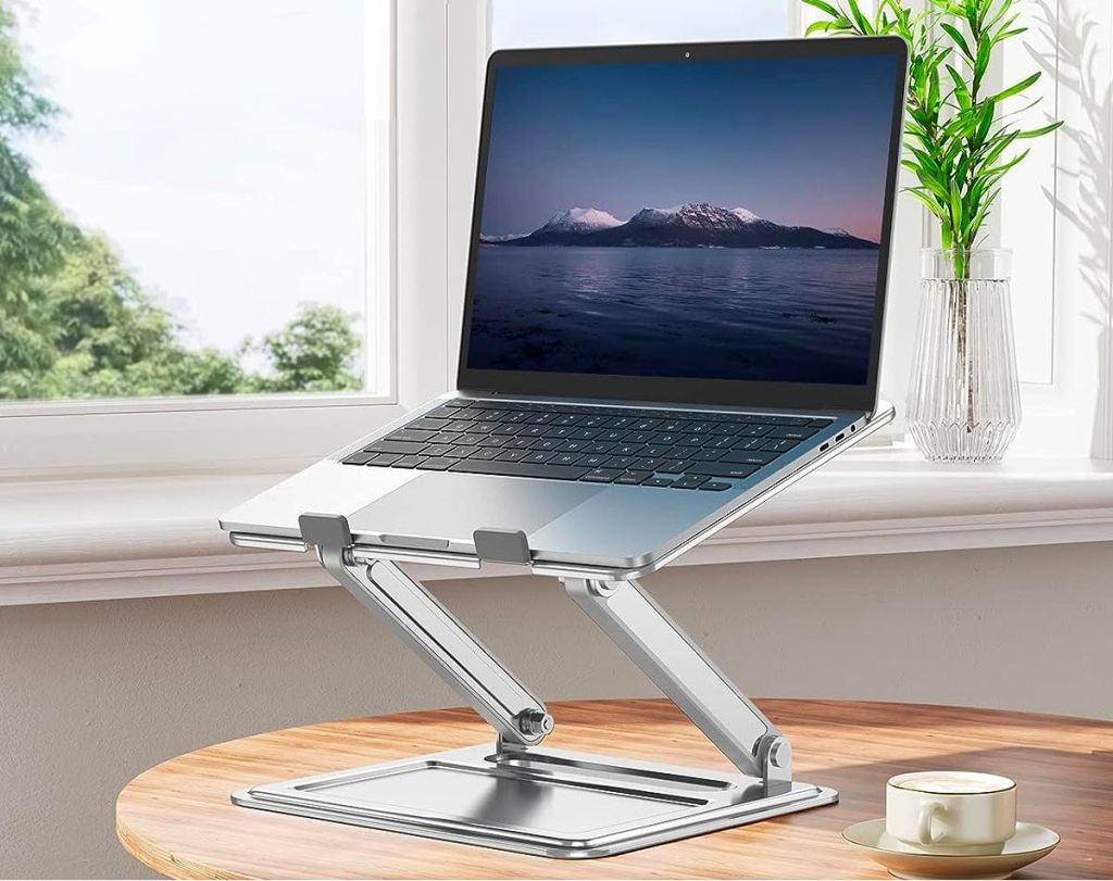 aluminum adjustable laptop stand extended to show height