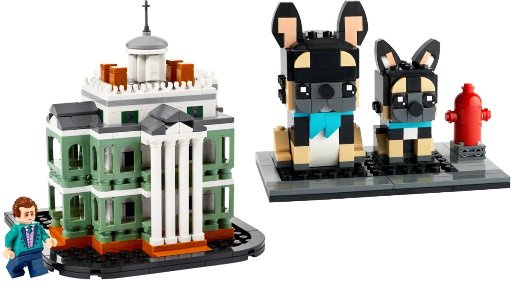Haunted Mansion and French Bulldog lego building sets