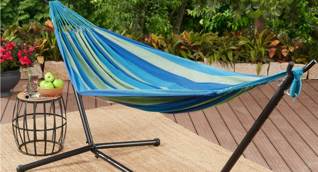 Mainstays Wapella Stripe Hammock and Stand in a Bag