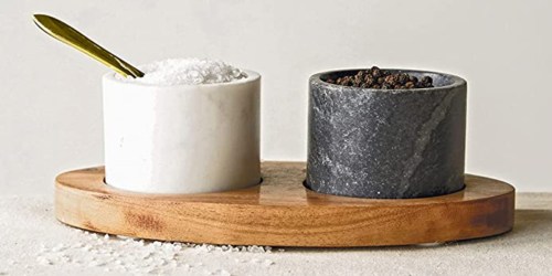 Marble Salt and Pepper Bowls w/ Wood Base & Salt Spoon Only $16.59 on Amazon (Regularly $30)